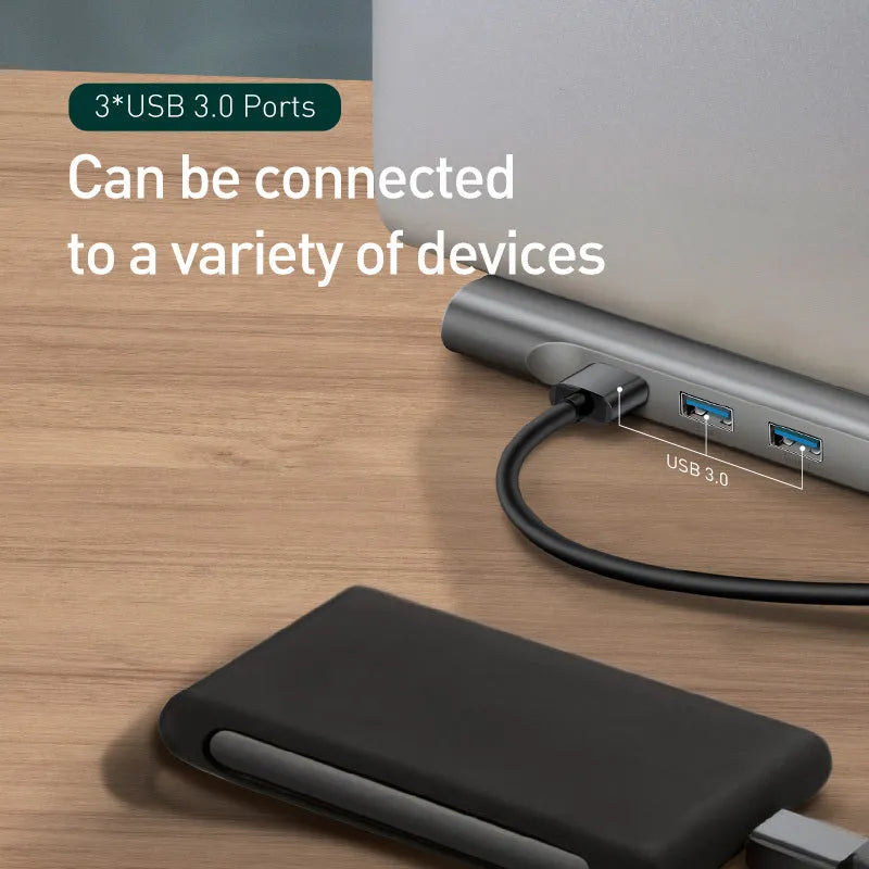 Grey ten-port aluminum alloy docking station with HDMI VGA and Gigabit ports