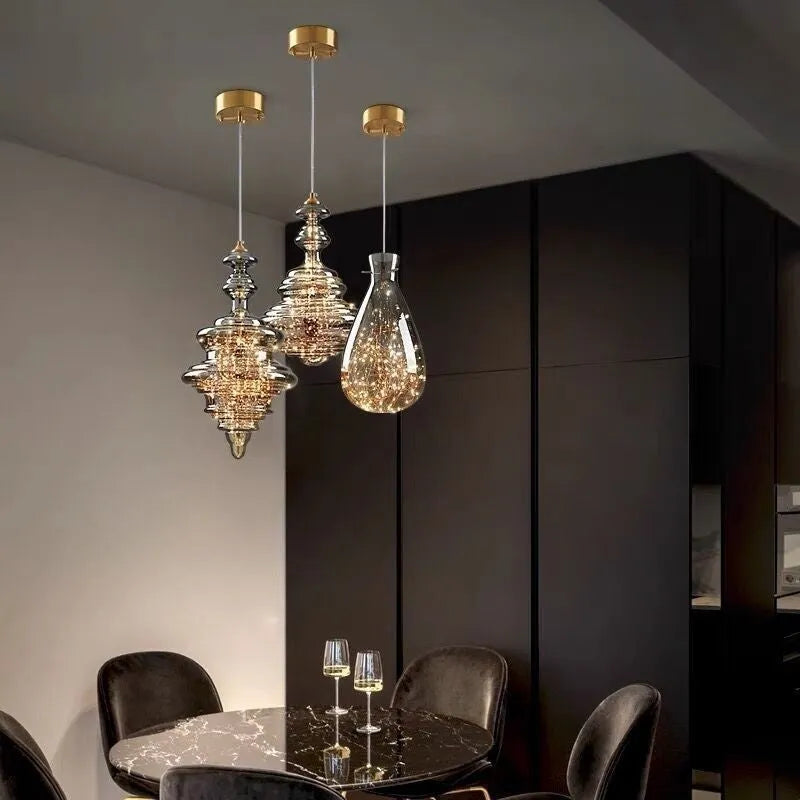 Modern glass chandelier droplight with adjustable height mechanism and remote control