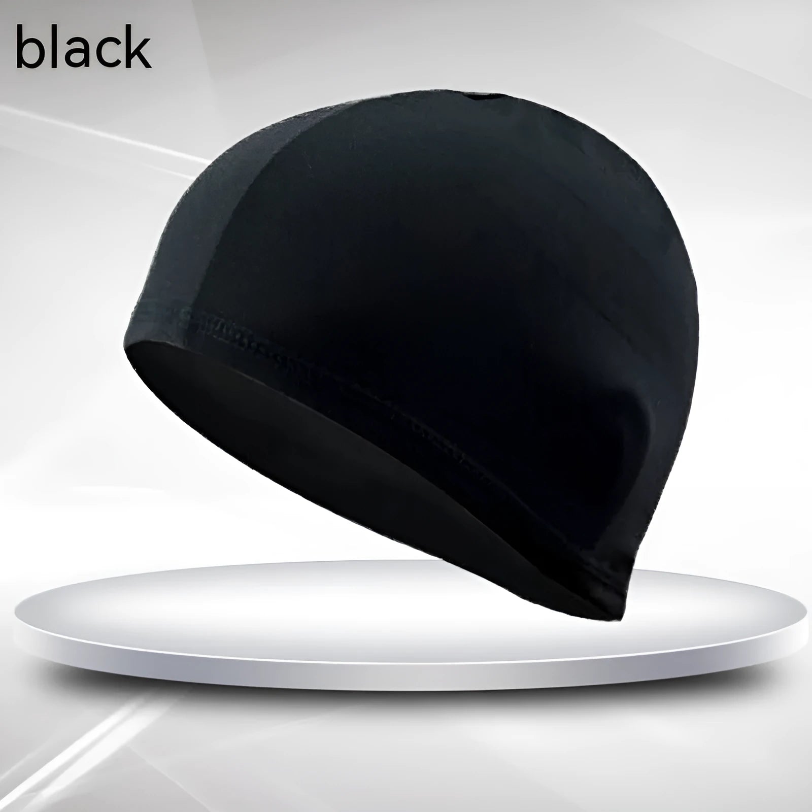 Black polyester unisex adult swimming cap for swimming and wading