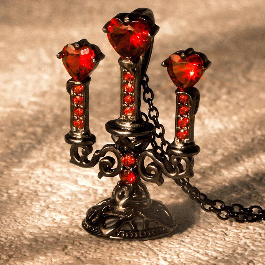 Zinc alloy necklace with hollow candlestick pendant on a cross chain, in retro candlestick colour