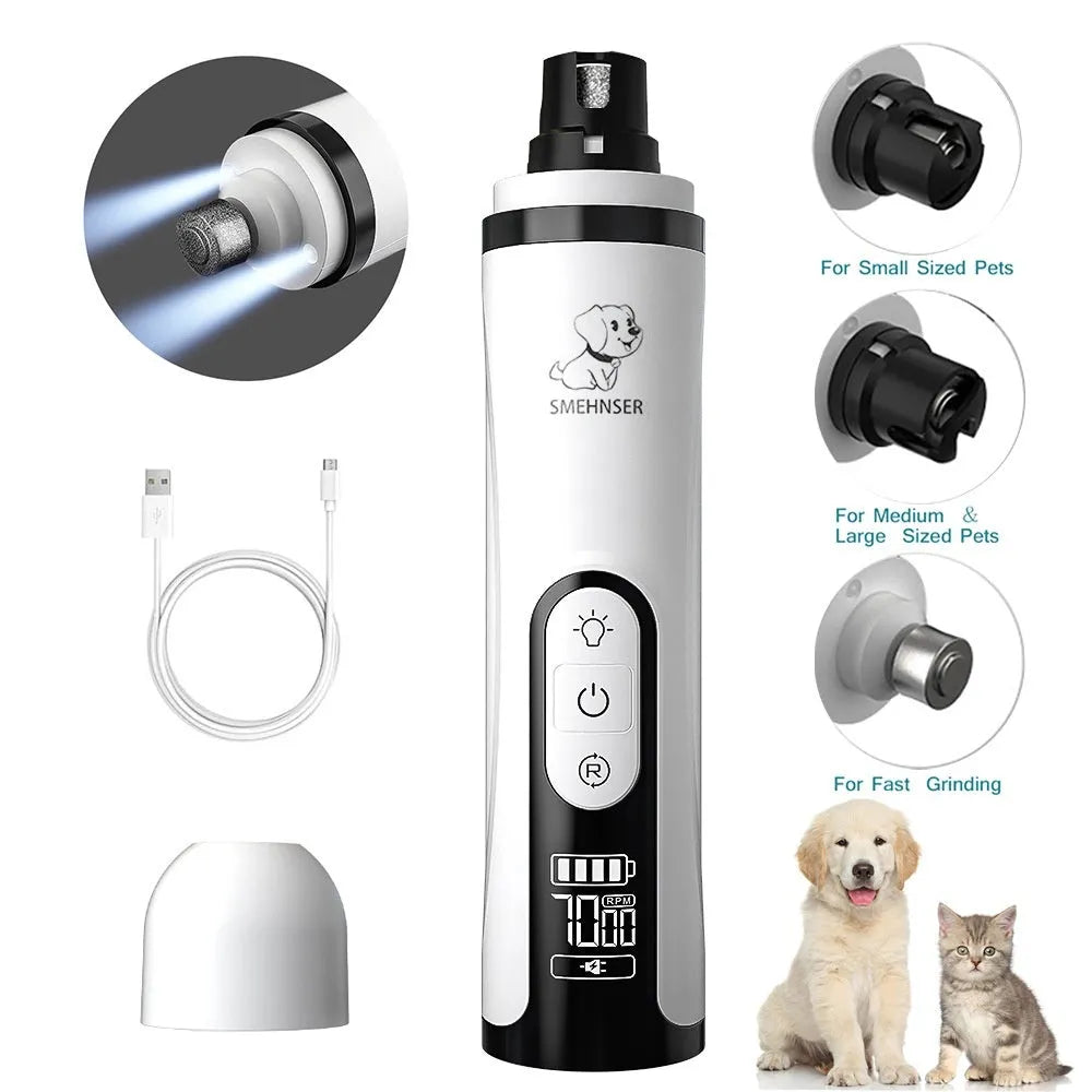 Automatic electric dog nail grinder with LED indicators and dust collection chamber