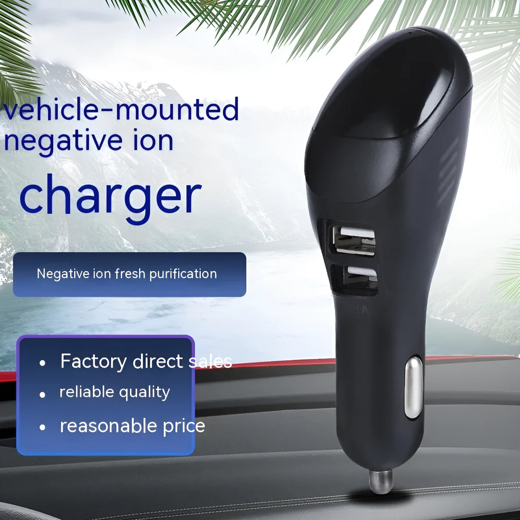 White car USB charger and negative ion air purifier unit for vehicle cigarette lighter socket