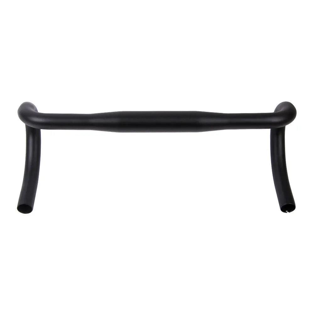 UNO black aluminium alloy road bike drop handlebar with 31.8mm clamp, showing small bend design