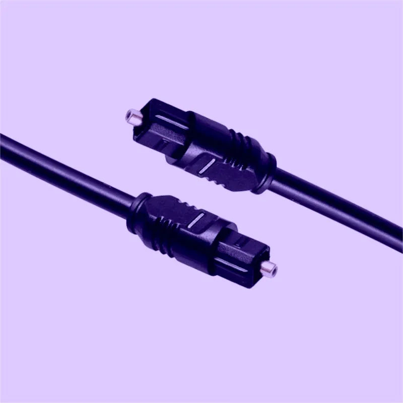 Black Toslink fibre optic audio cable with 4mm square connectors showing 2-metre length