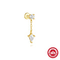 S925 sterling silver geometric kite-shaped earrings with rhinestones and a gold chain tassel.
