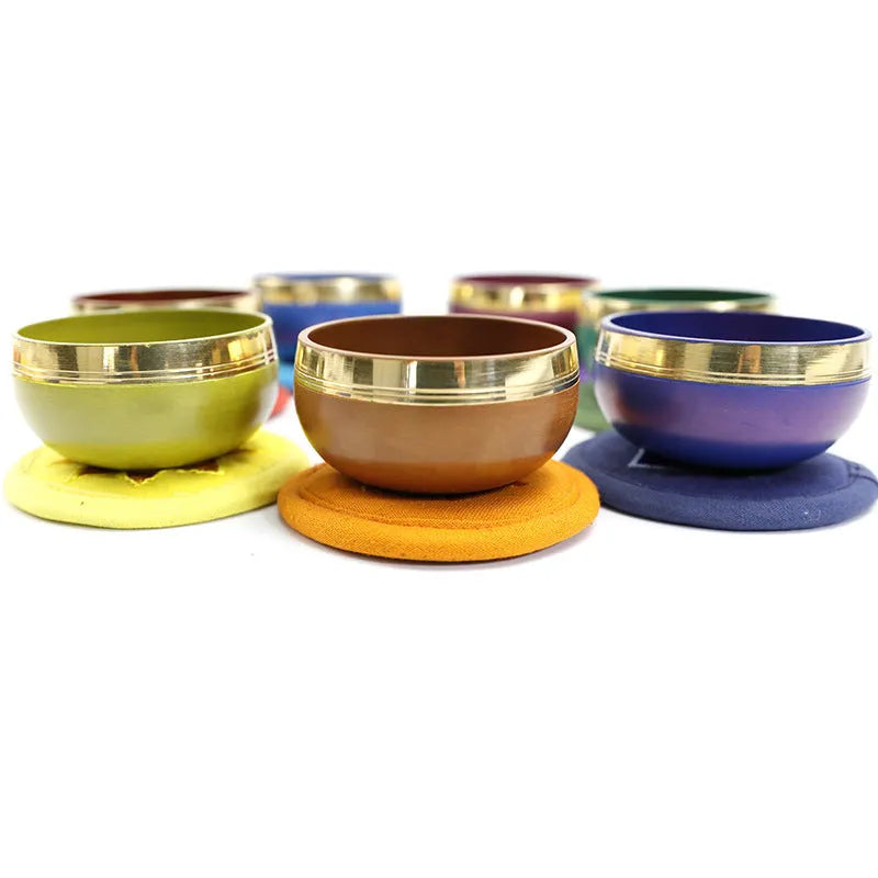Handmade colourful Himalaya singing bowl percussion instrument, 7.8cm, for yoga and meditation.