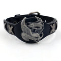 Black geometric eagle design alloy watch-buttom bracelet with leather strap