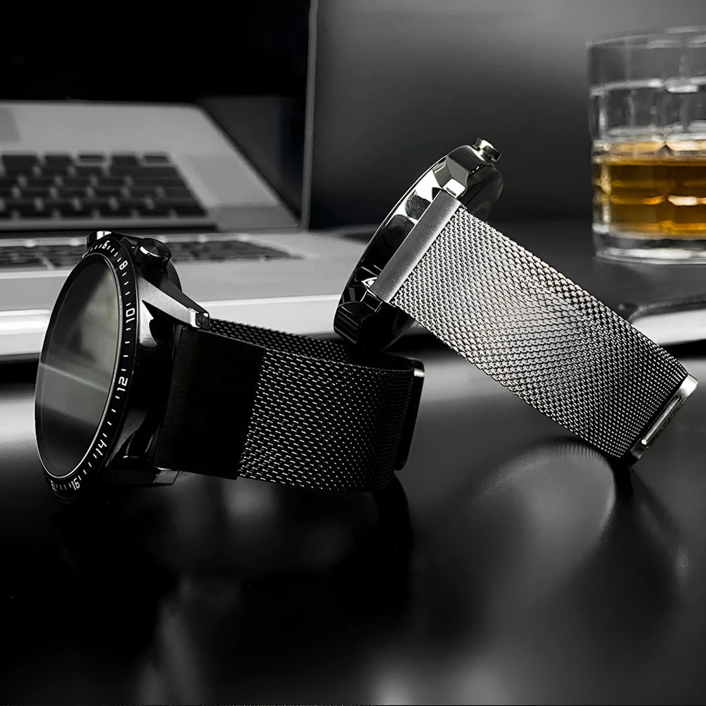 Stainless steel watch strap for Garmin Fenix smartwatches in silver, black, gold, and rose gold colours