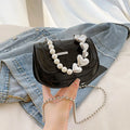 Silver laser pearl tote saddle girl mini crossbody bag with single strap and mobile phone pocket