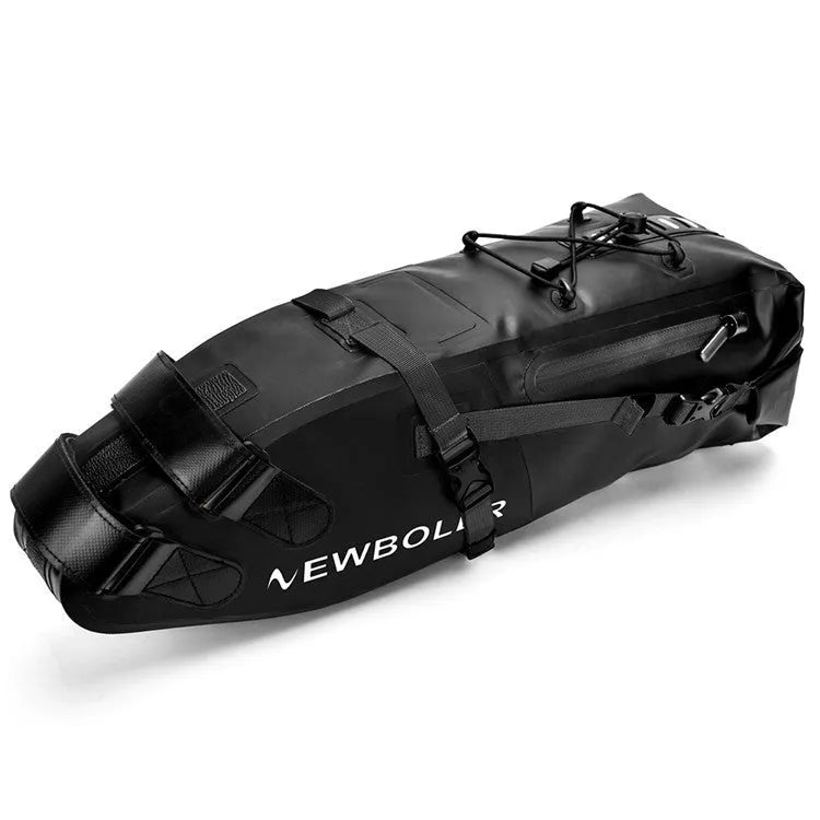 Waterproof PVC bicycle tail bag in yellow colour showing 13-litre storage capacity dimensions