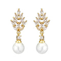 Geometric flower pattern zircon earrings in gold, platinum, and rose gold plating options