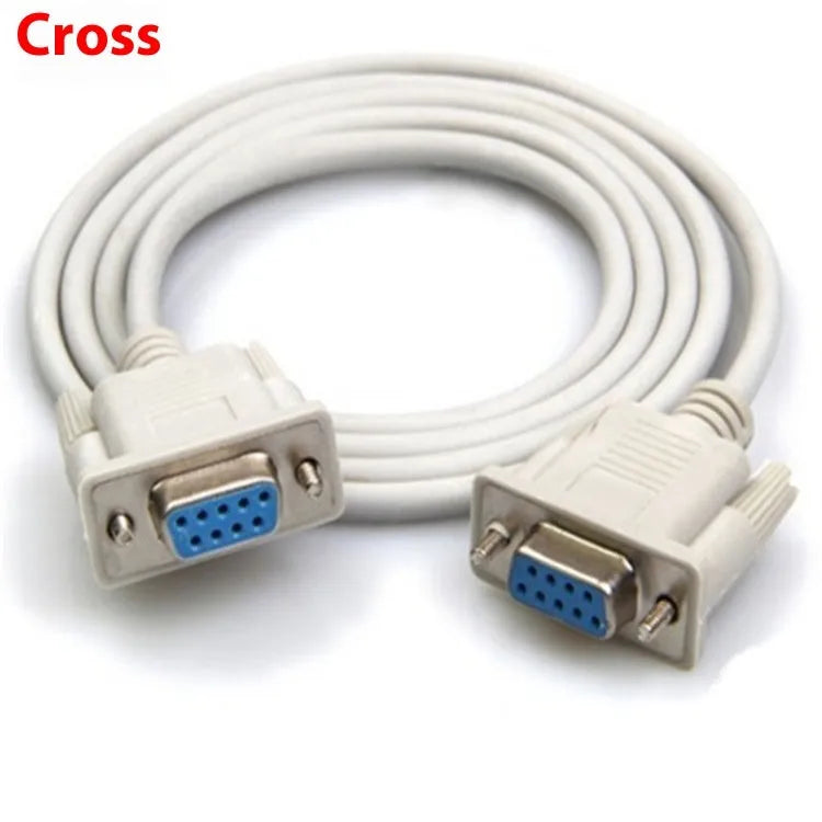 Milky white female-to-female RS232 serial cable with DB9 connectors showing 1.5 metre length