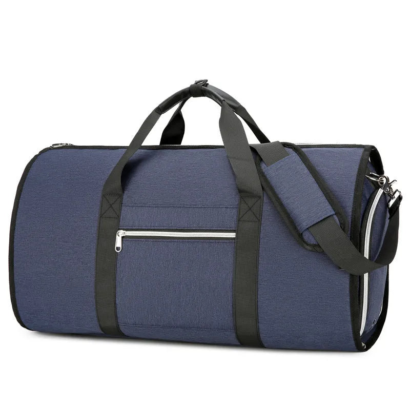 Oxford cloth sports bag in grey, black, or dark blue with dry wet separation compartments.