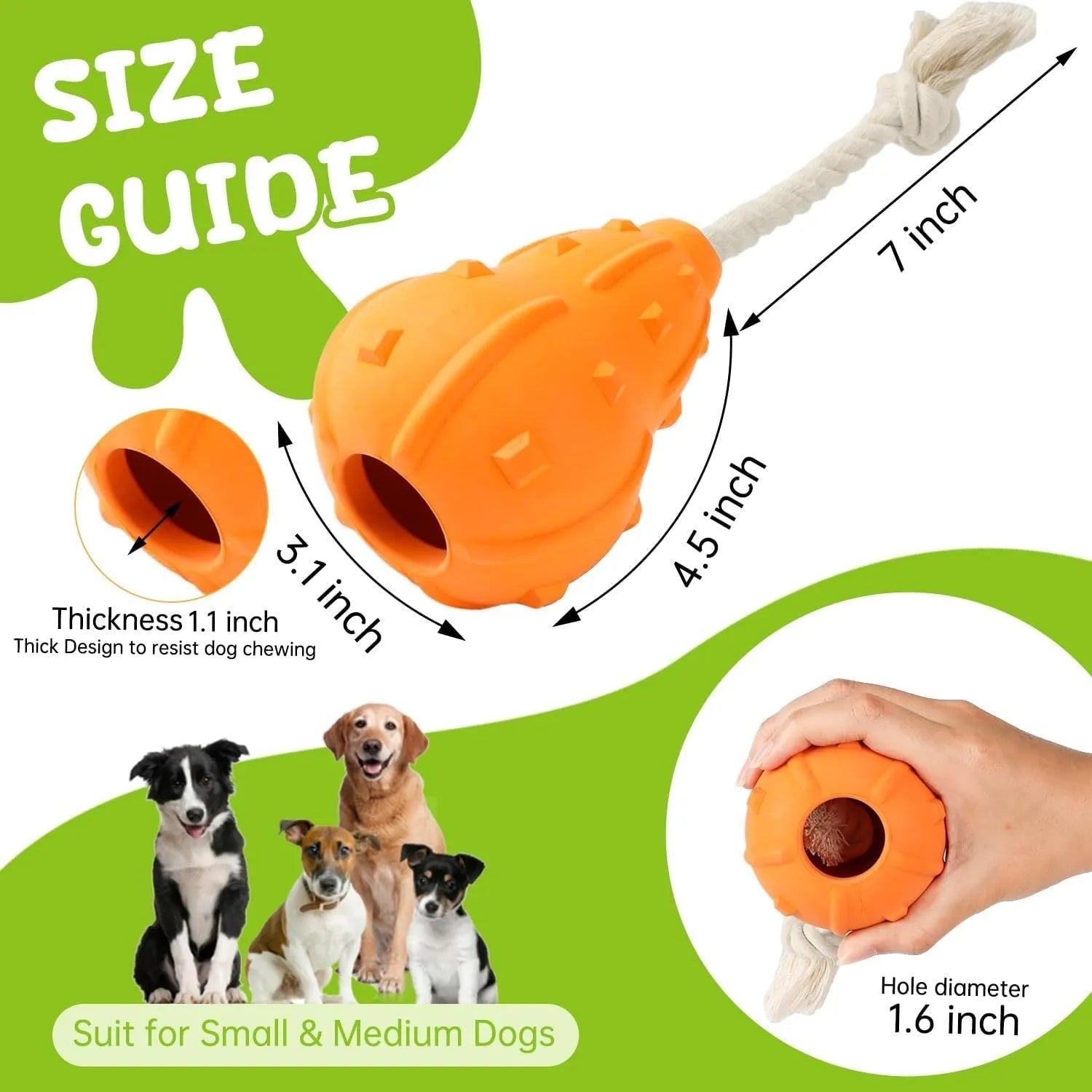 Natural rubber stuffable dog toy for small medium breeds on a green background