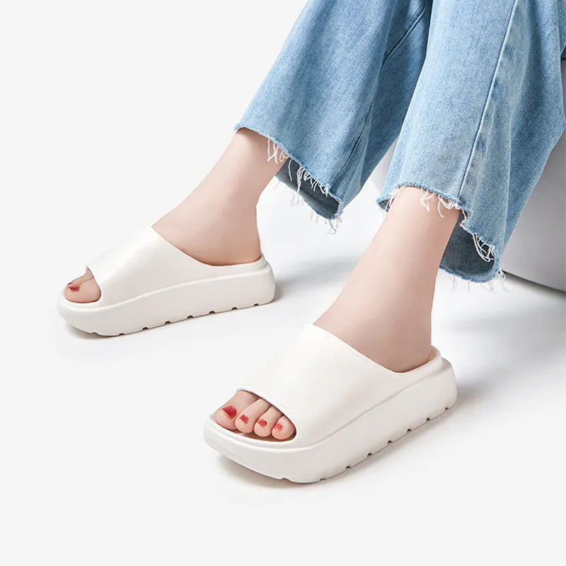 Women's fish mouth slippers with thick 5.5cm EVA soles in beige, black, khaki, or rose red colours