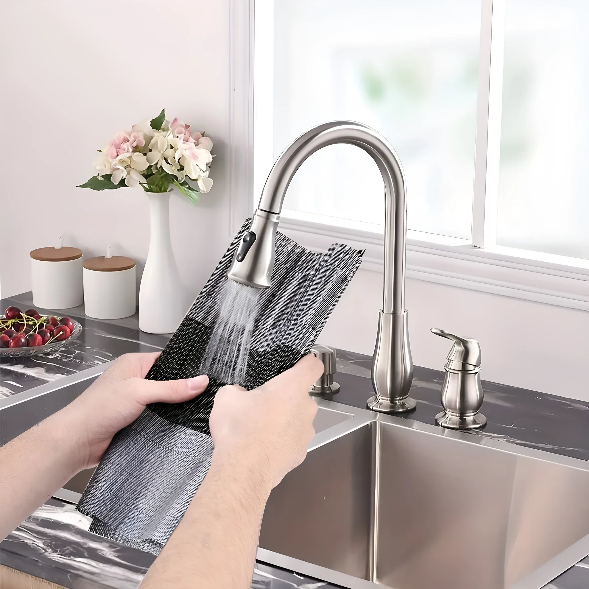 PVC non-slip place mat in Gradient Bamboo black colour on a kitchen counter