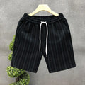 Men's black and white striped casual shorts with double-layer waistband and ankle banded styling