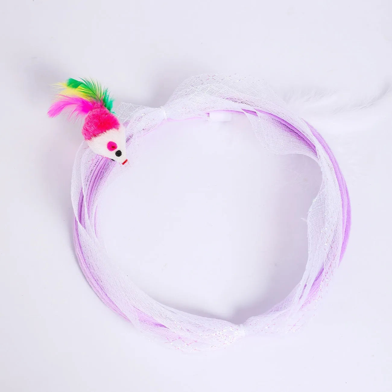 Collapsible cat tunnel toy with feather teaser and steel wire frame for indoor pet play