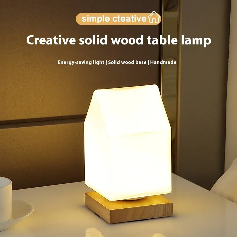 White Nordic solid wood USB table lamp in geometric flower shape with touch dimming control