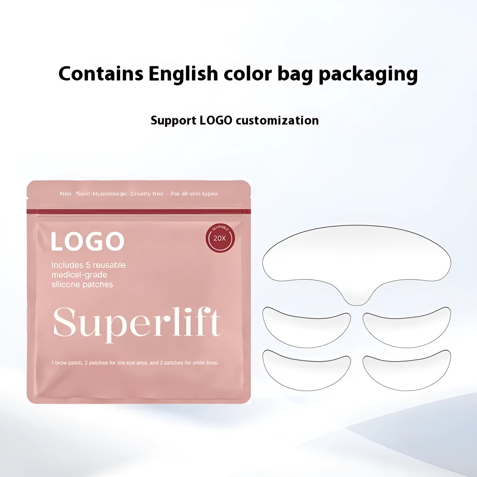 Five silicone anti-wrinkle facial stickers set for wrinkle management skincare