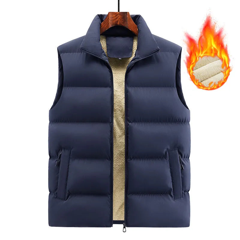 Men's striped lambswool vest in black, dark blue, or red colours, showing knit texture.