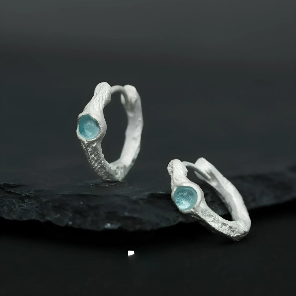 925 silver geometric ear clips with burnt silver finish and round design elements