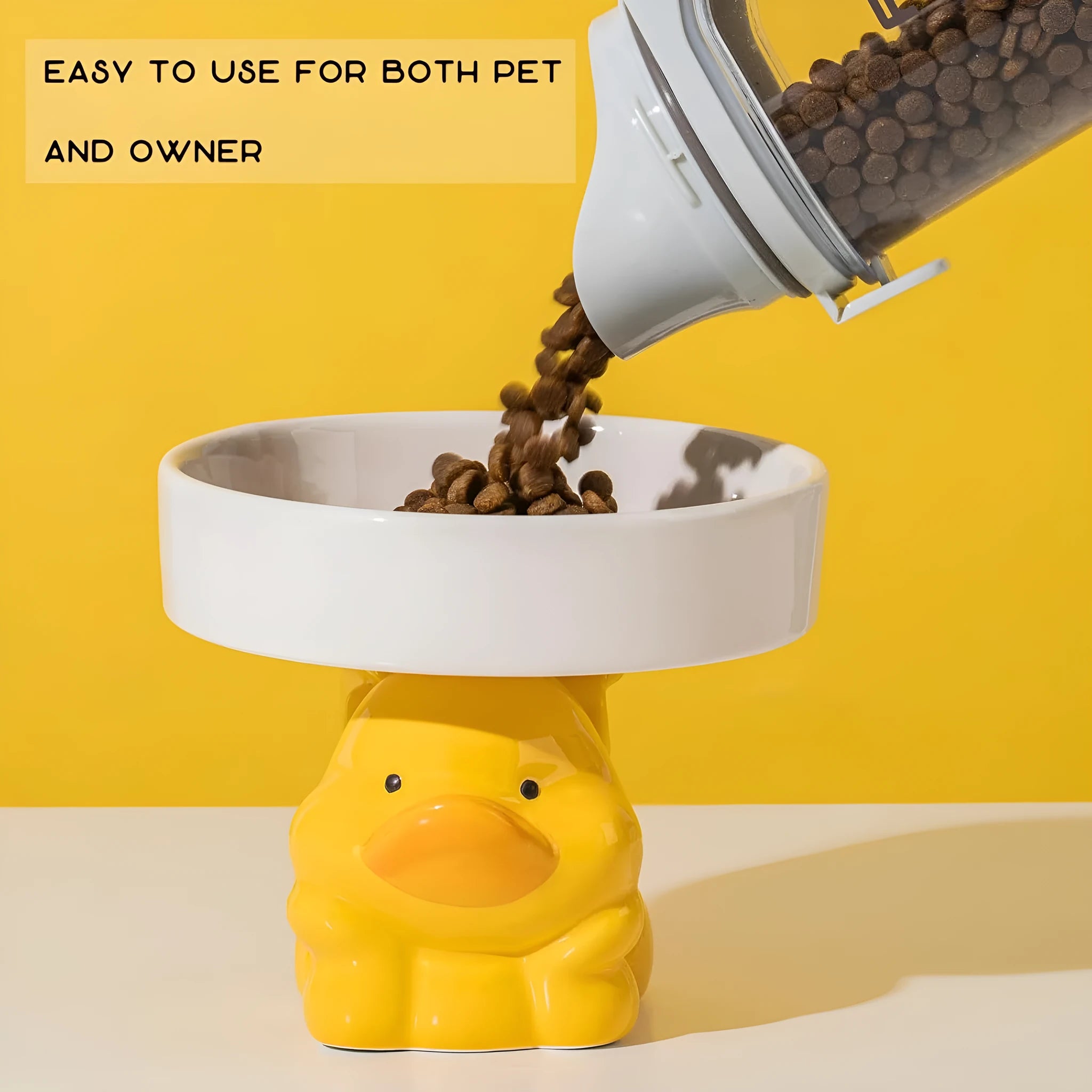 Raised ceramic pet bowl with animal design for cats and small dogs