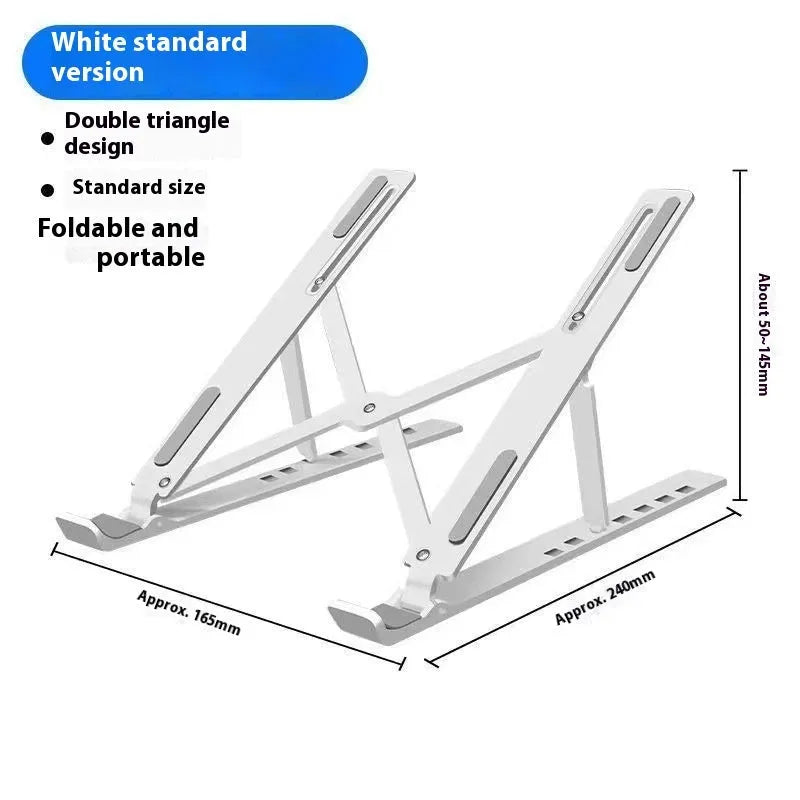 Silver aluminium alloy folding laptop stand with silicone padding for 16-18 inch devices