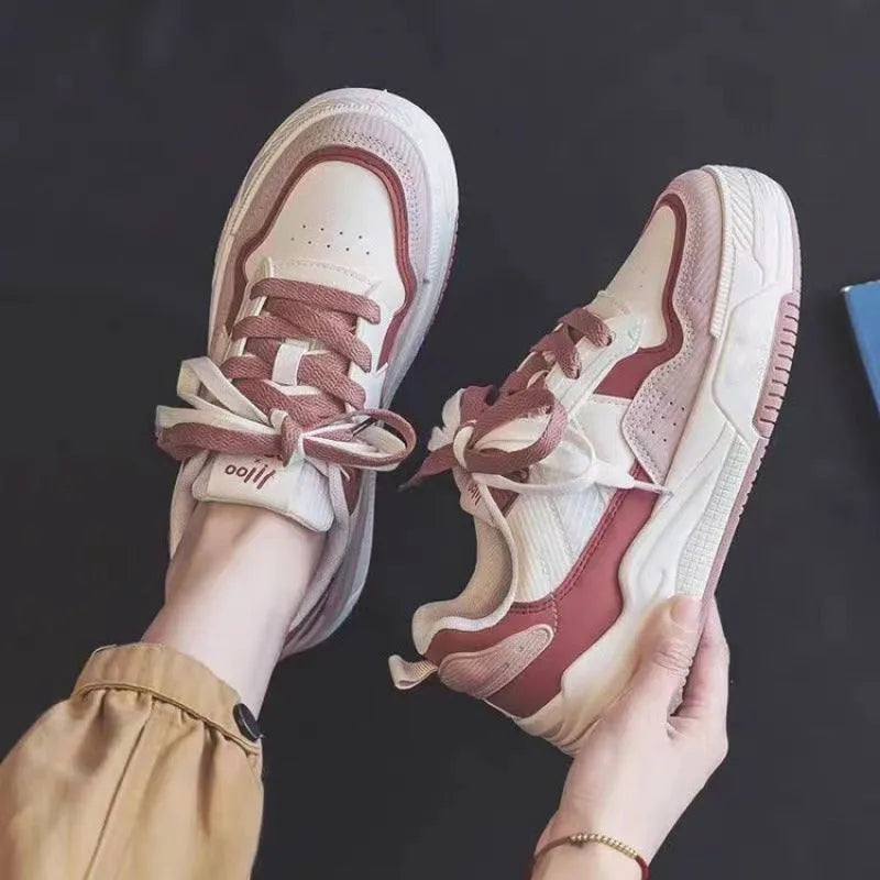 Spring women's sneaker low top shoe in pink colour with rubber sole