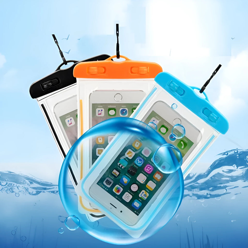 Universal waterproof luminous touch screen phone case in multiple colours for outdoor activities