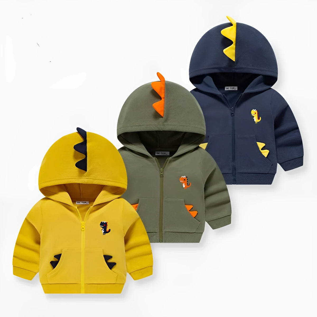 Kids hoodie sweatshirt unisex Korean style in royal blue, army green, or yellow, sizes 90cm to 140cm.