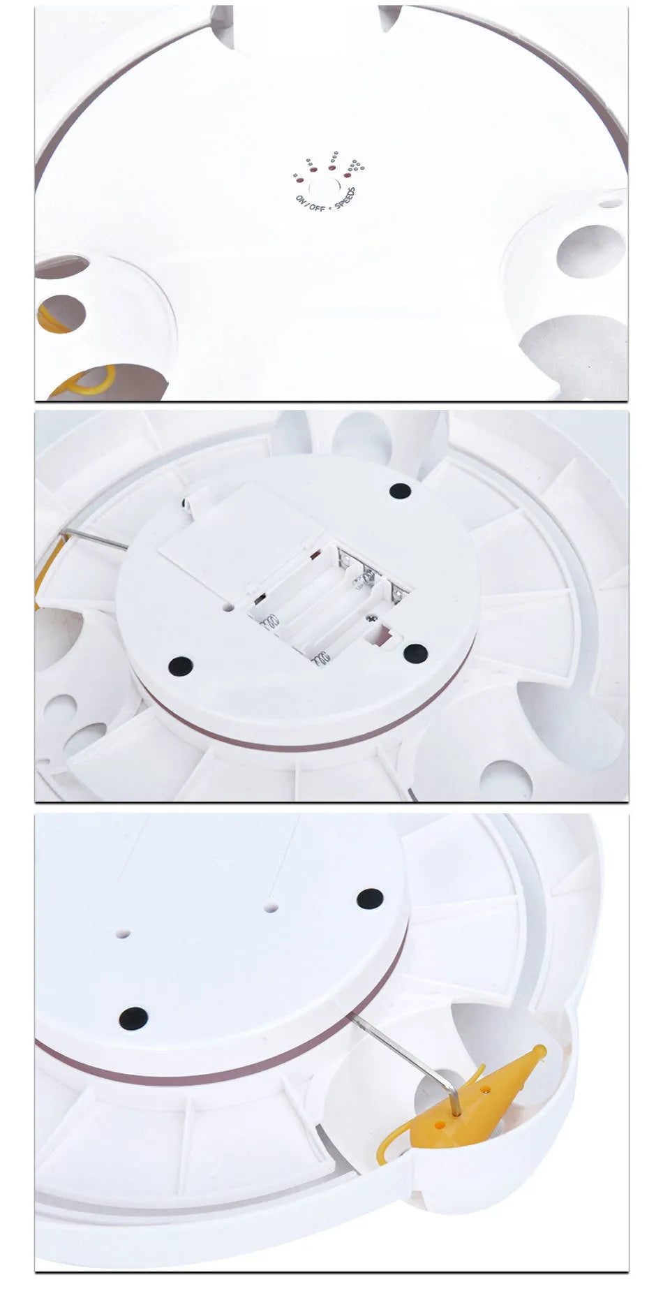 White electric cat toy turntable with automatic catching mouse, 32cm diameter, ABS plastic body