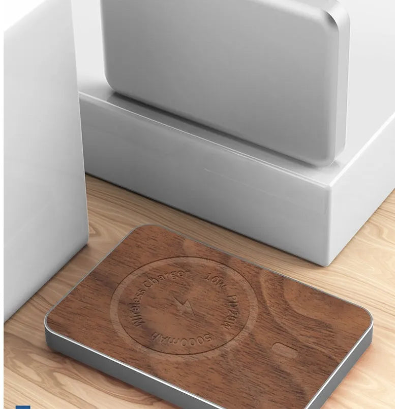 Khaki wireless charging bank with magnetic suction and 5000mAh battery capacity