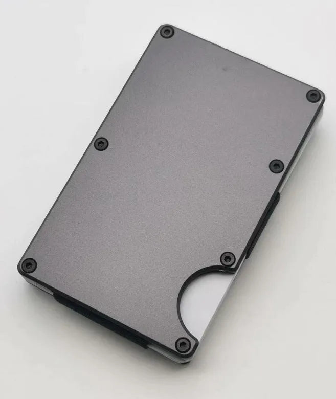 Carbon fibre RFID-blocking wallet with seven card slots in aluminium alloy grey colour