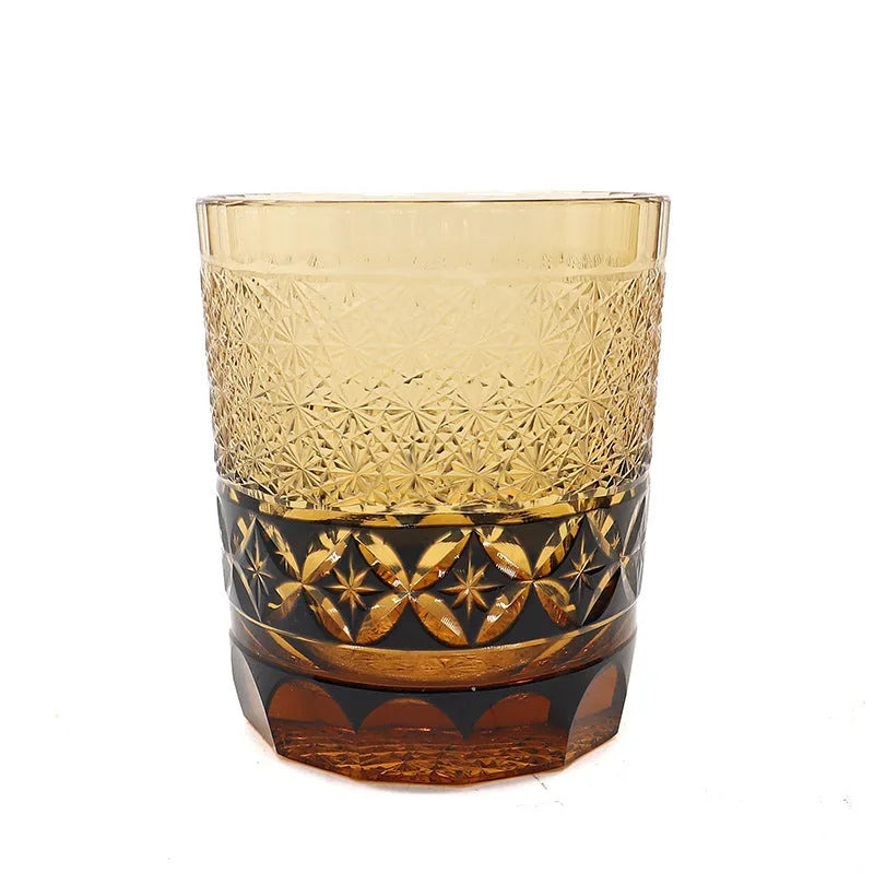 Hand carved whiskey crystal glass in Japanese style with amber colour options, single glass