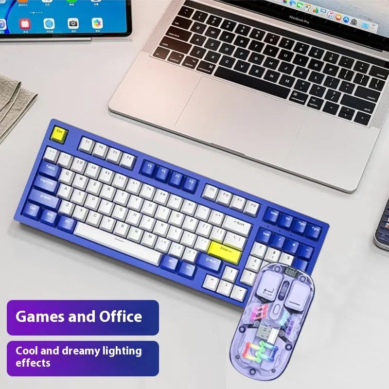 A mechanical keyboard and mouse set in a selected colour, showcasing its three-mould keycaps and model design.