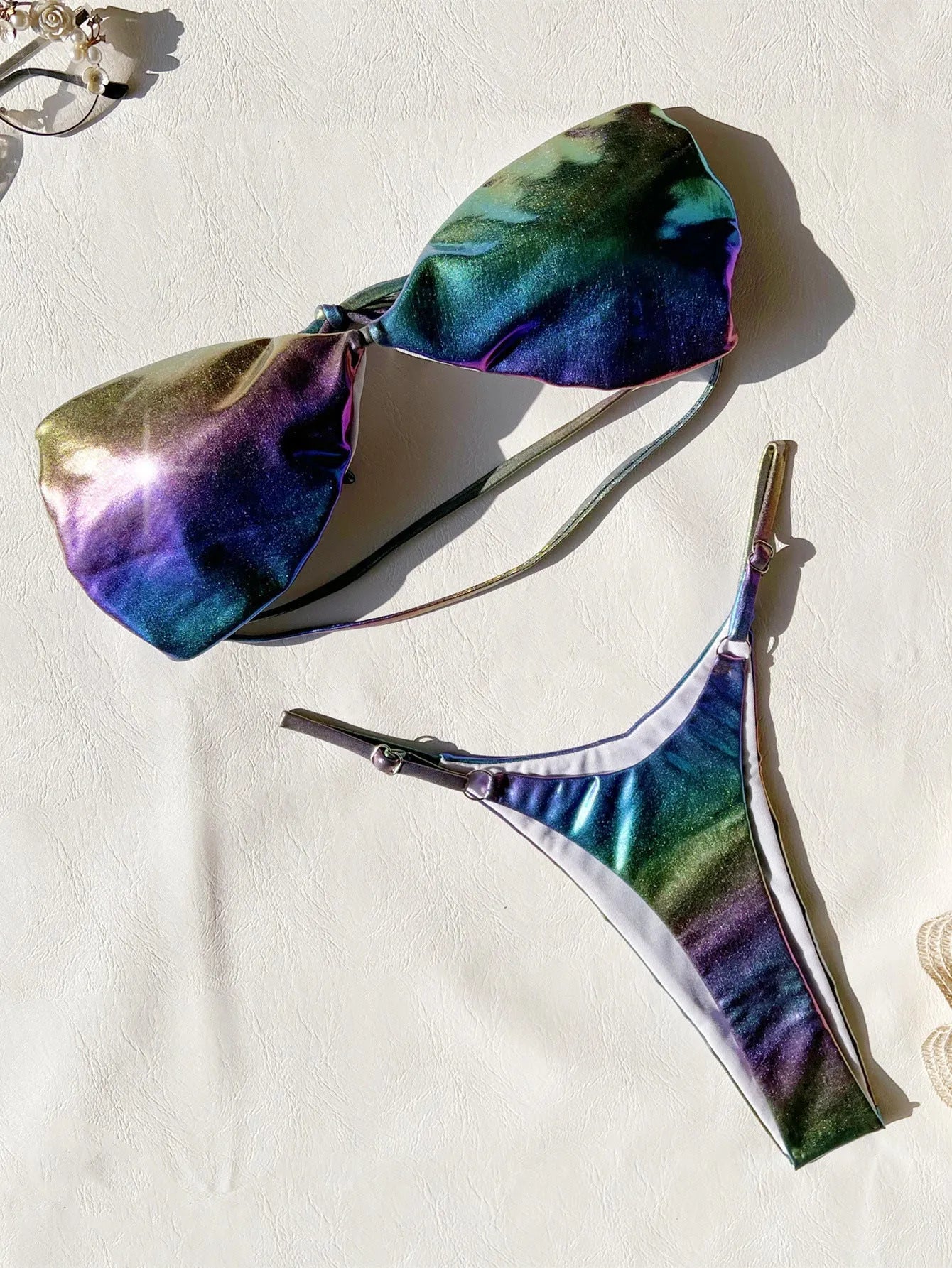 Women's two-piece gradient purple polyester bikini swimsuit for swimming and wating in sizes S to XL