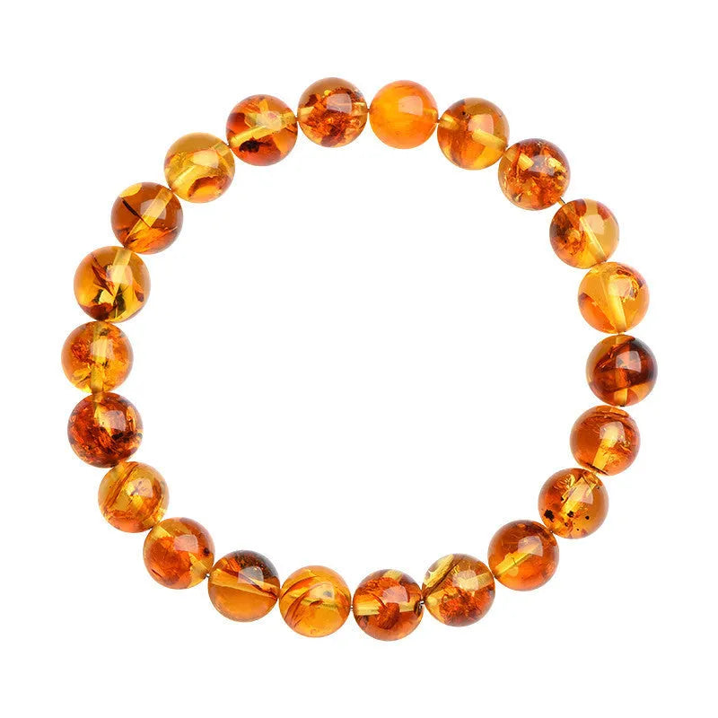 Natural yellow piebald amber water purification bracelet with geometric beads