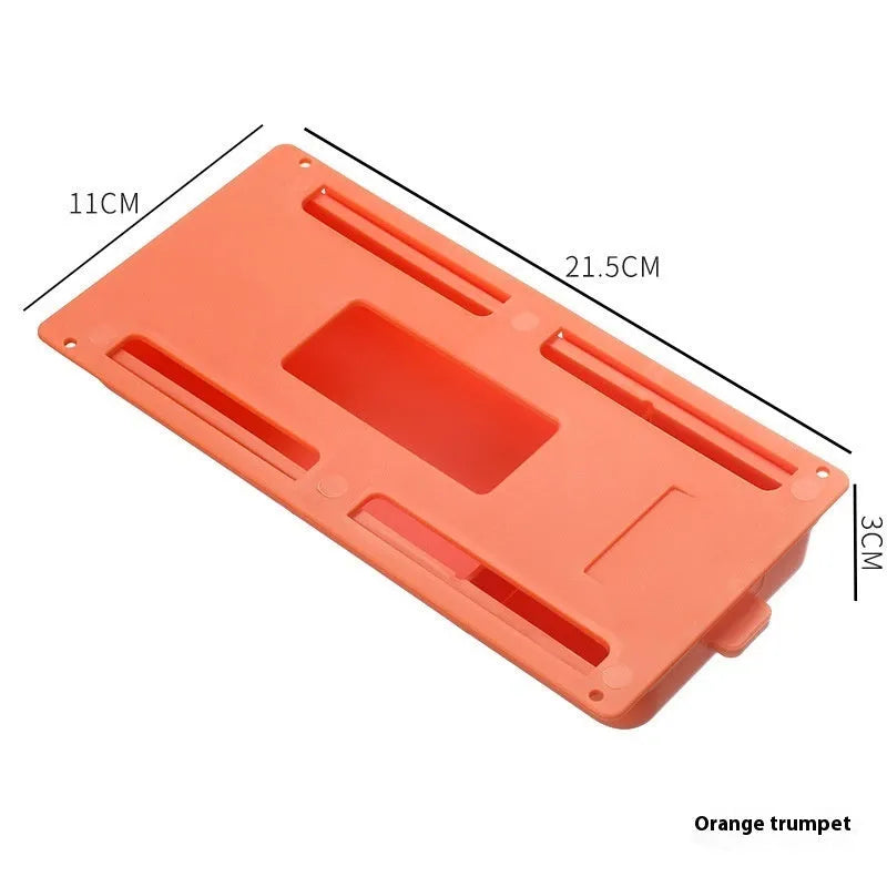 Adhesive under-table plastic storage box with covered lid and internal grid organisation