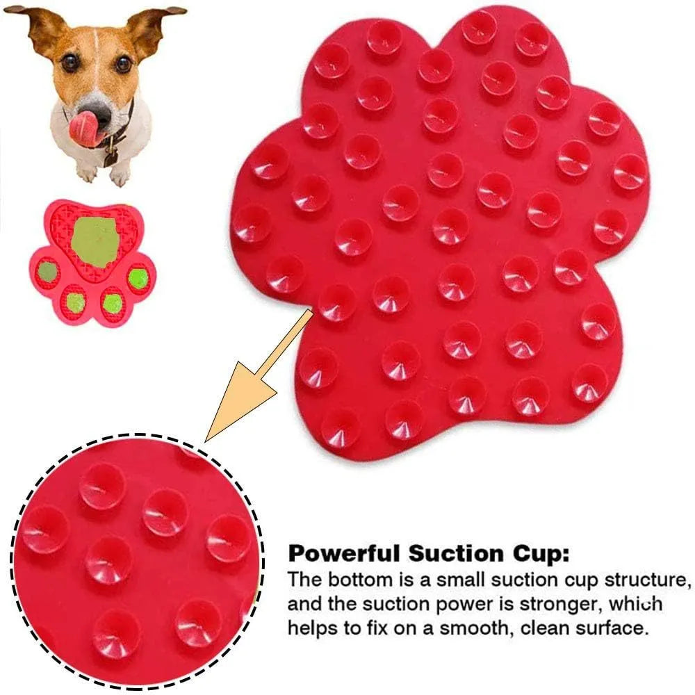 Silicone dog licking mat with bone texture and suction cups on back in assorted colours