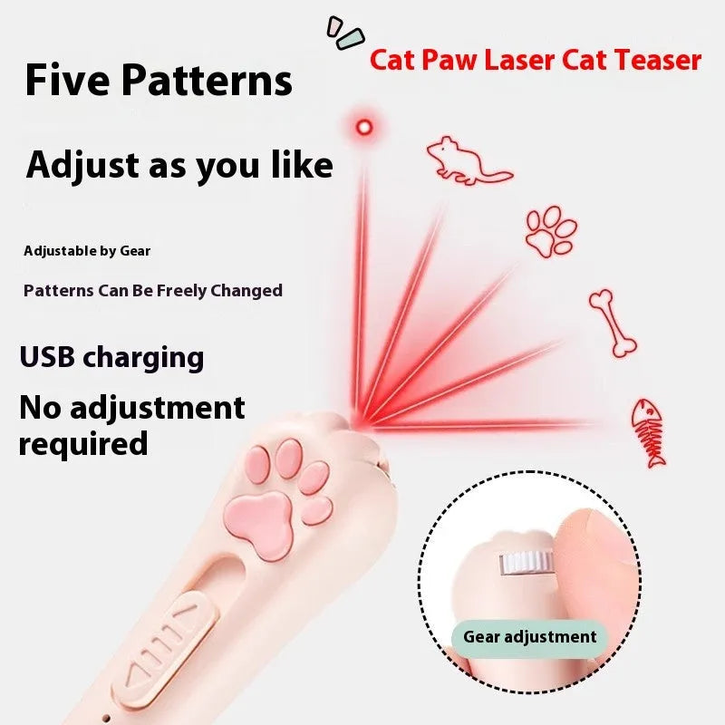 Cat teaser toy with built-in laser pointer in cream white, pink, or blue colour options