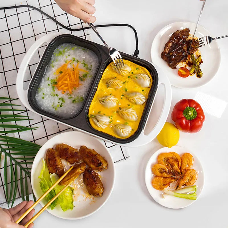 Green or white household electric hot pot appliance with mechanical controls for 2-3 people.