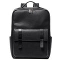 Men's black genuine leather computer backpack with weaving detail and large 36-55L capacity.