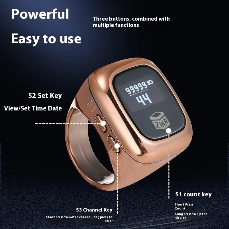 Al-fatiha electronic counter with digital display in rose gold finish showing prayer count