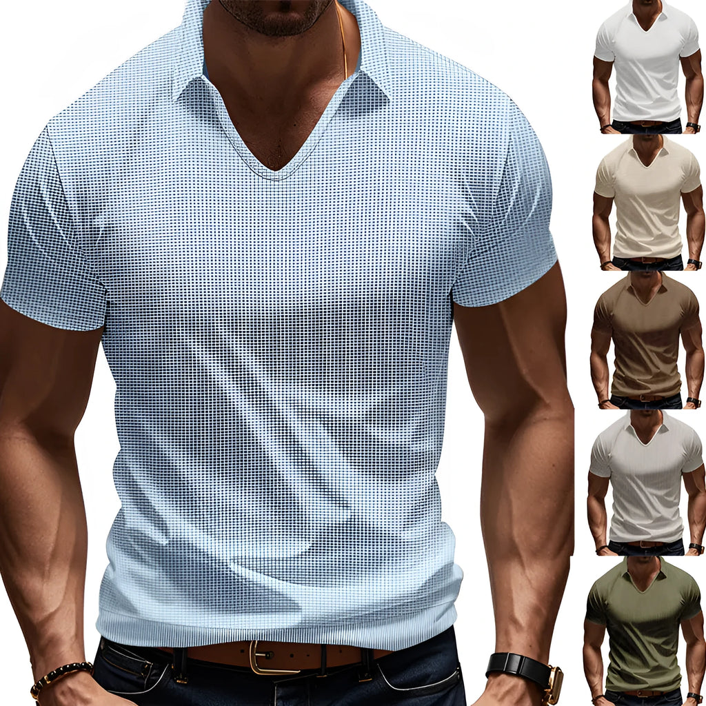 Men's loose fit V-neck short sleeve t-shirt in apricot colour with cotton blend fabric