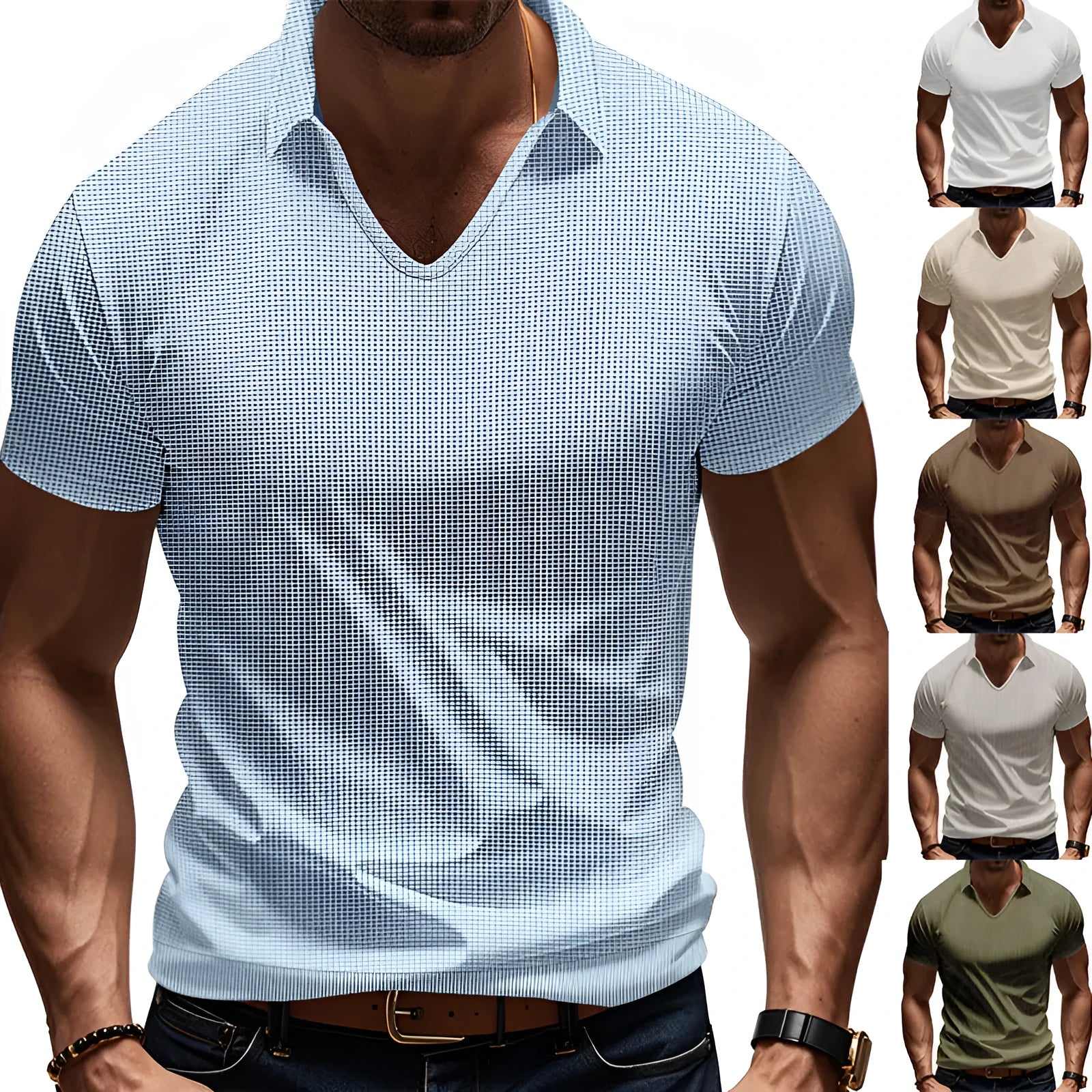 Men's loose fit V-neck short sleeve t-shirt in apricot colour with cotton blend fabric