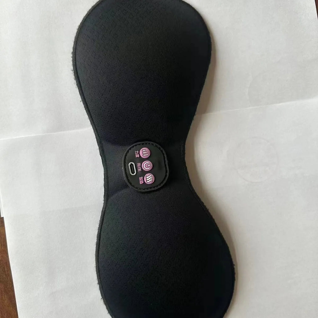 Black electric massage bra with chest paste and 3-key English liner for vibration therapy
