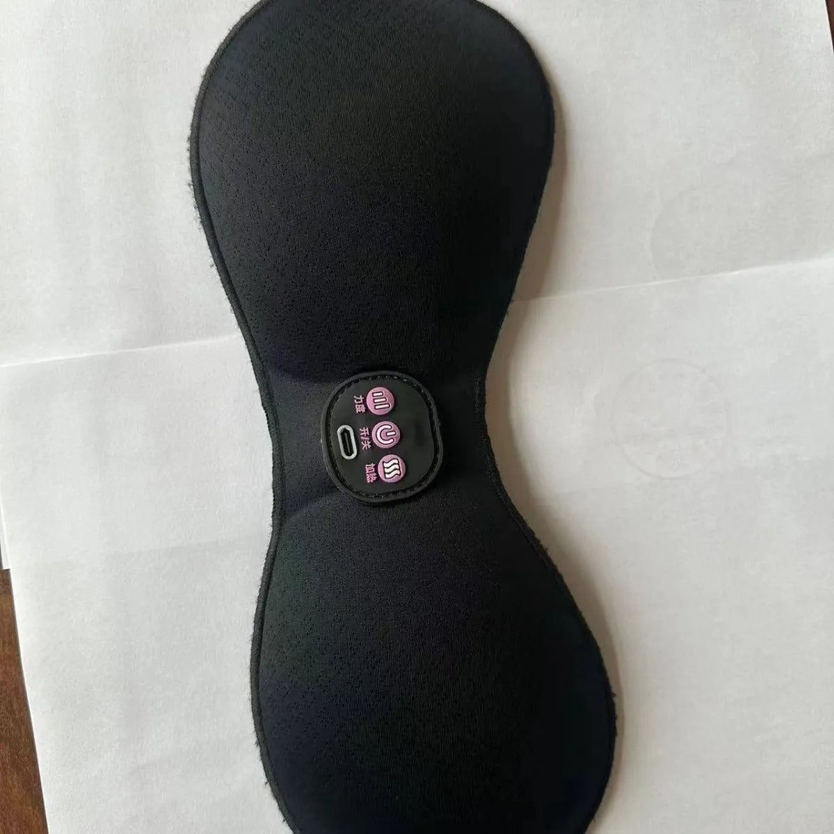 Black electric massage bra with chest paste and 3-key English liner for vibration therapy