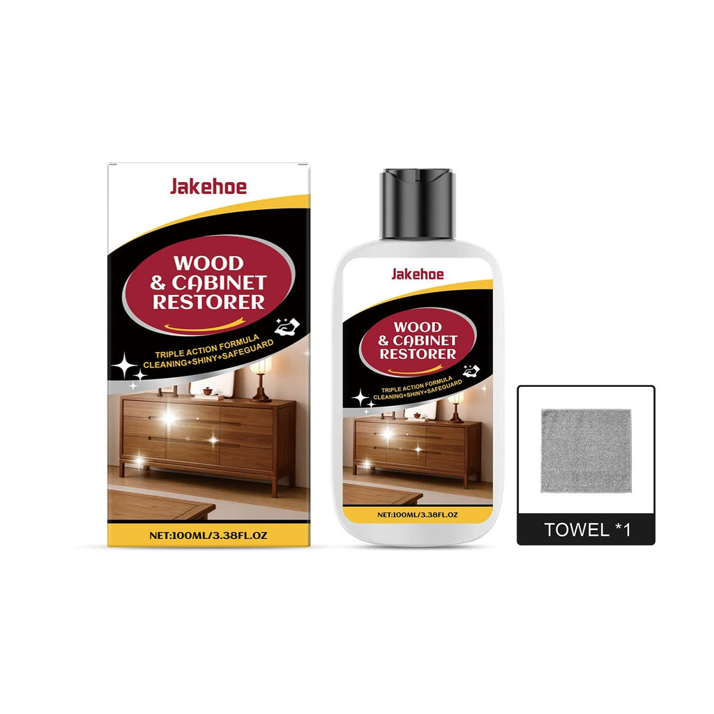 Wooden furniture scratch care kit with 100ml bottle and microfiber towel for gentle surface maintenance