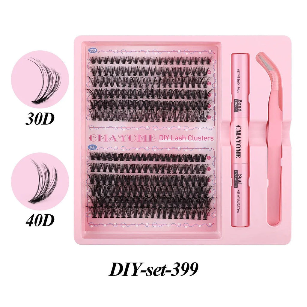 DIY single cluster false eyelashes showing individual artificial fibre clusters for custom application